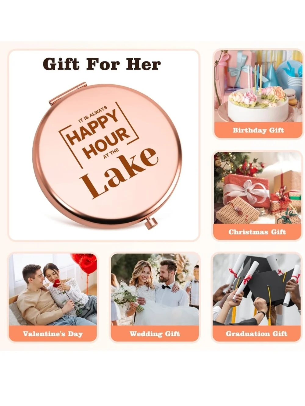 Happy Hour at the Lake Rose Gold Compact Mirror